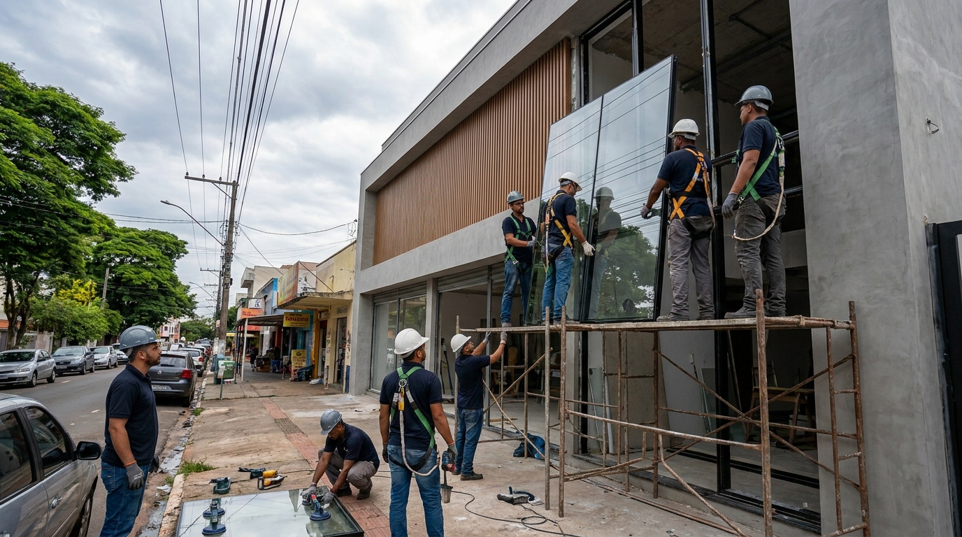 Fachada pele de vidro em Santos‑SP